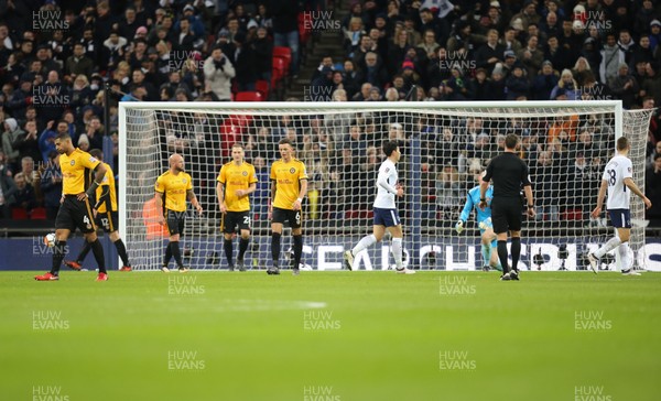 070218 - Tottenham Hotspur v Newport County, FA Cup Round 4 Replay - Newport County players react after conceding the first goal
