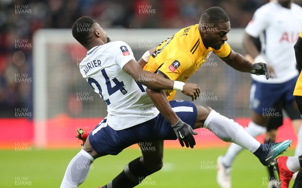 070218 - Tottenham Hotspur v Newport County, FA Cup Round 4 Replay - Frank Nouble of Newport County competes with Serge Aurier of Tottenham Hotspur
