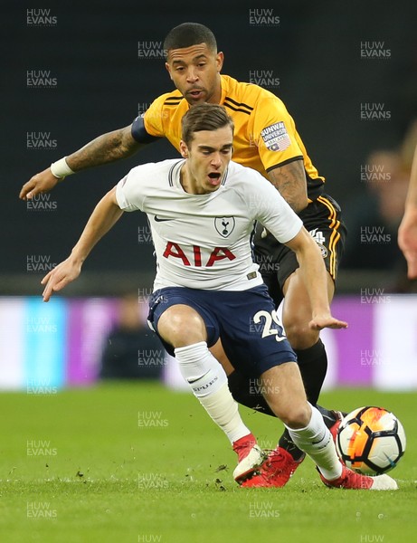 070218 - Tottenham Hotspur v Newport County, FA Cup Round 4 Replay - Harry Winks of Tottenham Hotspur is tackled by Joss Labadie of Newport County