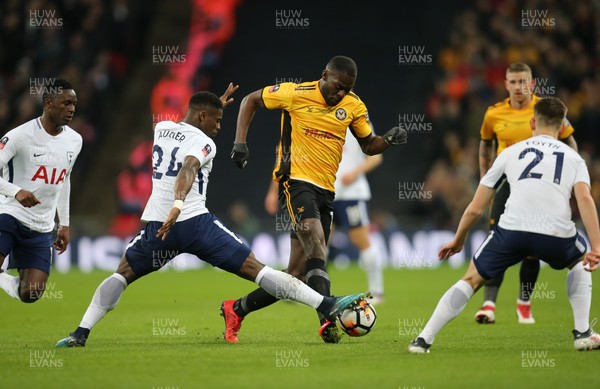 070218 - Tottenham Hotspur v Newport County, FA Cup Round 4 Replay - Frank Nouble of Newport County takes on Serge Aurier of Tottenham Hotspur