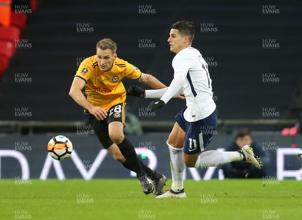 070218 - Tottenham Hotspur v Newport County, FA Cup Round 4 Replay - Mickey Demetriou of Newport County chases down Erik Lamela of Tottenham Hotspur