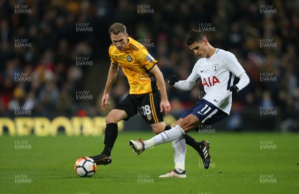 070218 - Tottenham Hotspur v Newport County, FA Cup Round 4 Replay - Mickey Demetriou of Newport County takes on Erik Lamela of Tottenham Hotspur