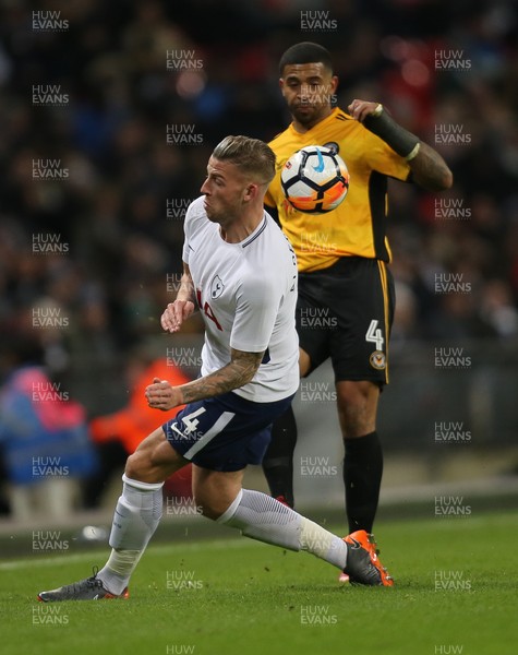 070218 - Tottenham Hotspur v Newport County, FA Cup Round 4 Replay - Joss Labadie of Newport County and Toby Alderweireld of Tottenham Hotspur compete for the ball