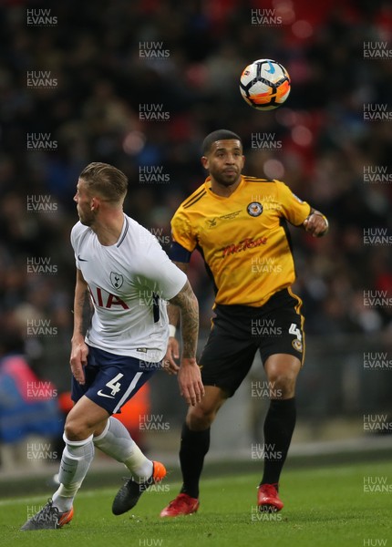 070218 - Tottenham Hotspur v Newport County, FA Cup Round 4 Replay - Joss Labadie of Newport County and Toby Alderweireld of Tottenham Hotspur compete for the ball