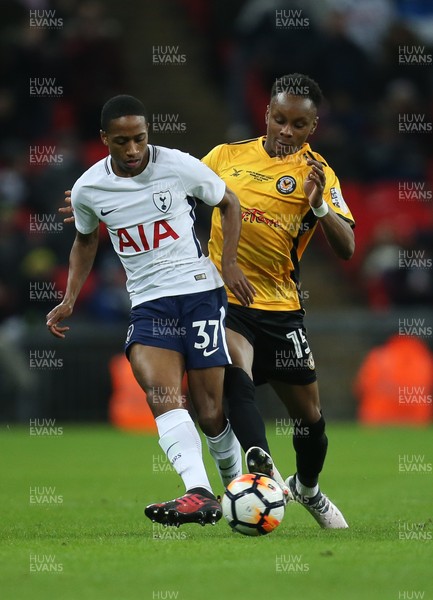 070218 - Tottenham Hotspur v Newport County, FA Cup Round 4 Replay - Shawn McCoulsky of Newport County and Kyle Walker Peters of Tottenham Hotspur compete for the ball