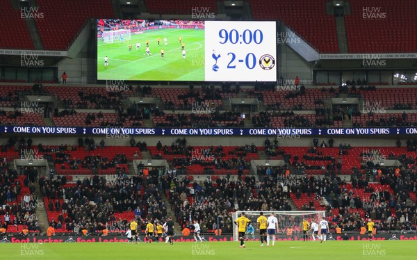 070218 - Tottenham Hotspur v Newport County, FA Cup Round 4 Replay - The scoreboard displays the final score as the game finishes