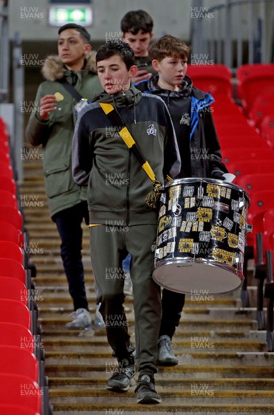 070218 - Tottenham Hotspur v Newport County - FA Cup Fourth Round Replay -  The Newport Drummer Boy arriving at Wembley 