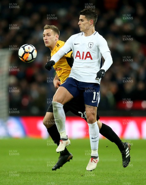 070218 - Tottenham Hotspur v Newport County - FA Cup Fourth Round Replay -  Mickey Demetriou of Newport and Eric Lamela of Spurs