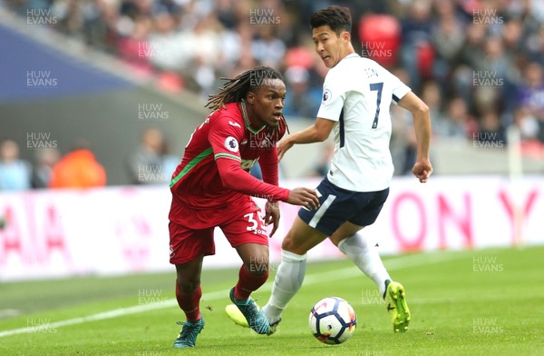 160917 - Tottenham Hotspur v Swansea City - Premier League - Renato Sanches of Swansea City beats Son Heung-Min of Tottenham Hotspur 