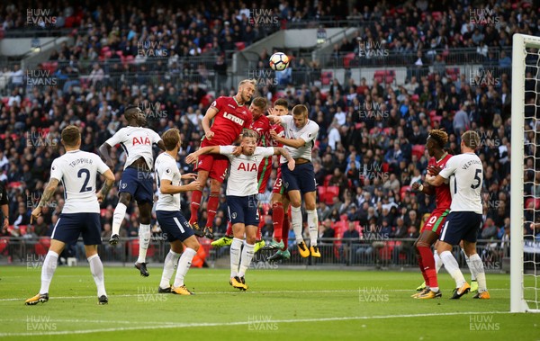 160917 - Tottenham Hotspur v Swansea City - Premier League - A rare first half penalty area  moment as Mike van der Hoorn of Swansea City  heads over 