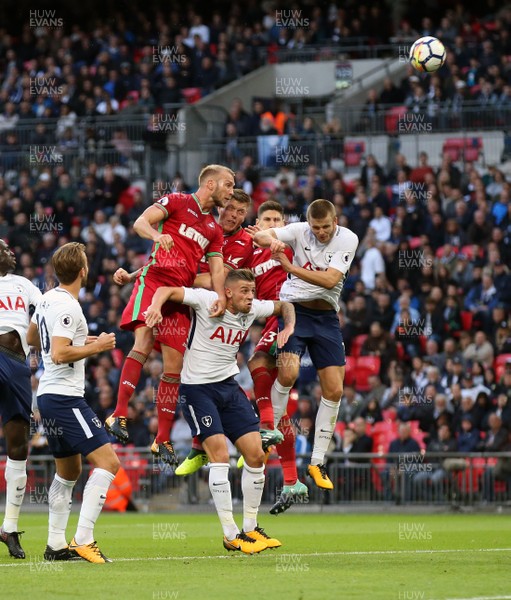 160917 - Tottenham Hotspur v Swansea City - Premier League - A rare first half penalty area  moment as Mike van der Hoorn of Swansea City  heads over 