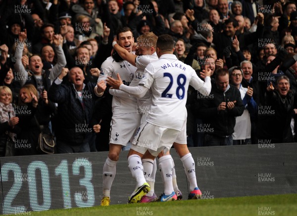 090213 Tottenham Hotspur v Newcastle United - Barclays Premier League - Gareth Bale celebrates his first goal for Spurs with team mates Aaron Lennon, Lewis Holtby and Kyle Walker 