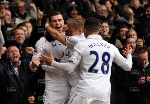 090213 Tottenham Hotspur v Newcastle United - Barclays Premier League -  Gareth Bale celebrates his first goal for Spurs with team mates Aaron Lennon, Lewis Holtby and Kyle Walker   