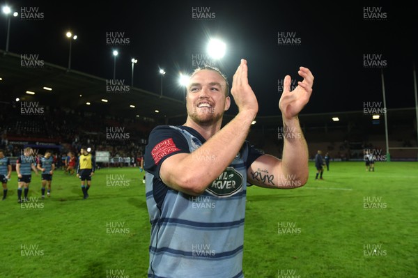 201017 - Toulouse v Cardiff Blues - European Rugby Challenge Cup - Kristian Dacey of Cardiff Blues celebrates win