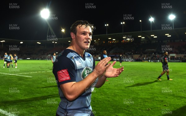 201017 - Toulouse v Cardiff Blues - European Rugby Challenge Cup - Jarrod Evans of Cardiff Blues celebrates win