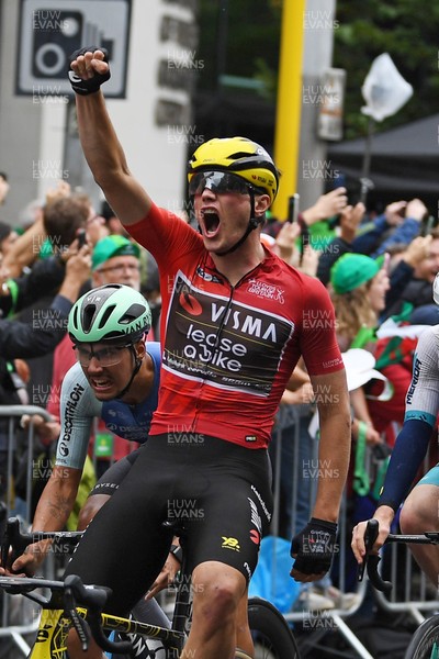 070925 - Picture shows Olav Kooij as he crosses the finish line to win the final stage of the Tour of Britain from Newport to Cardiff