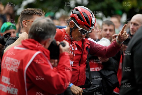 070925 - Picture shows an emotional Geraint Thomas as he crosses the finish line in Cardiff in his last ever race in Wales in the final stage of the Tour of Britain from Newport to Cardiff to end his career