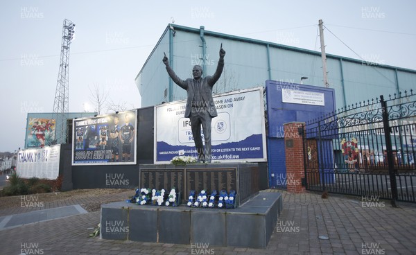 020321 - Tranmere Rovers v Newport County - Sky Bet League 2 - Prenton Park main entrance with statue of old manager Johnny King in forefront