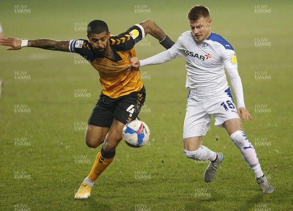 020321 - Tranmere Rovers v Newport County - Sky Bet League 2 - Joss Labadie of Newport County and Calum Macdonald of Tranmere Rovers