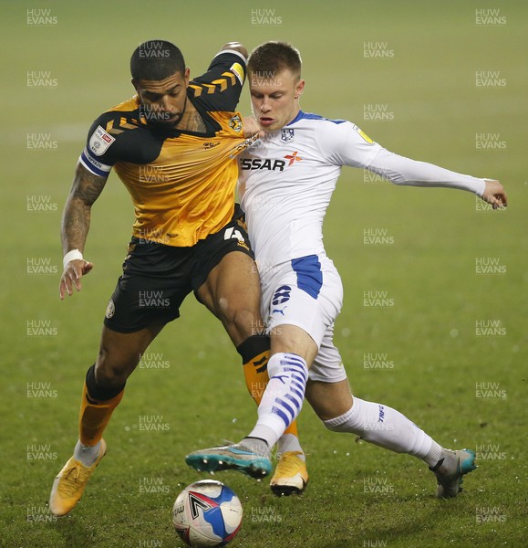 020321 - Tranmere Rovers v Newport County - Sky Bet League 2 - Joss Labadie of Newport County and Calum Macdonald of Tranmere Rovers