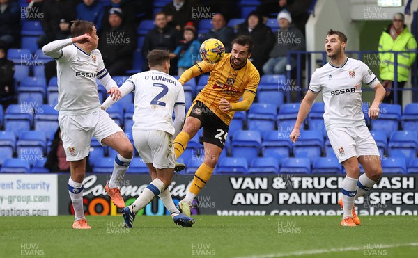 091223 - Tranmere Rovers v Newport County - Sky Bet League 2 - Aaron Wildig of Newport County and Lee O'Connor of Tranmere Rovers