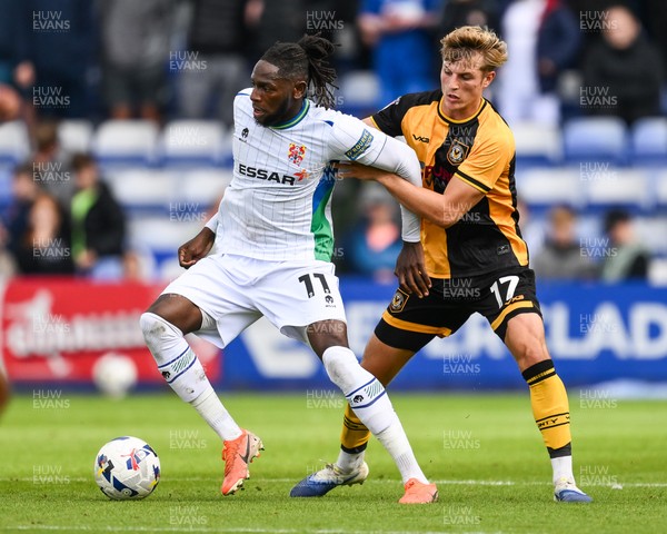 130925 - Tranmere Rovers v Newport County - Sky Bet League 2 - Omari Patrick of Tranmere Rovers holds off Tom Davies of Newport County