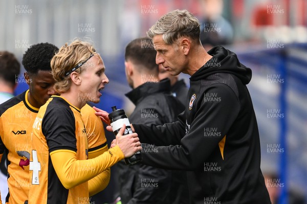 130925 - Tranmere Rovers v Newport County - Sky Bet League 2 - David Hughes, Manager of Newport County, gives instructions to his team during a break in play