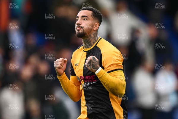 130925 - Tranmere Rovers v Newport County - Sky Bet League 2 - Courtney Baker-Richardson of Newport County celebrates with the fans at the end of the game