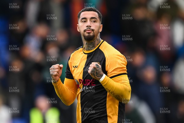 130925 - Tranmere Rovers v Newport County - Sky Bet League 2 - Courtney Baker-Richardson of Newport County celebrates with the fans at the end of the game