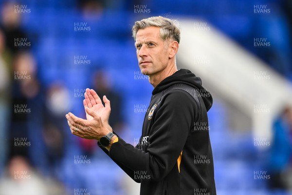 130925 - Tranmere Rovers v Newport County - Sky Bet League 2 - David Hughes, Manager of Newport County, applauds the fans at the end of the game