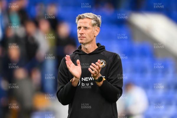 130925 - Tranmere Rovers v Newport County - Sky Bet League 2 - David Hughes, Manager of Newport County, applauds the fans at the end of the game