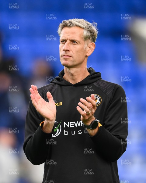 130925 - Tranmere Rovers v Newport County - Sky Bet League 2 - David Hughes, Manager of Newport County, applauds the fans at the end of the game