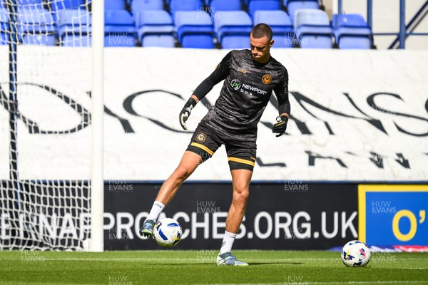130925 - Tranmere Rovers v Newport County - Sky Bet League 2 - Nik Tzanev of Newport County during the pre-game warmup