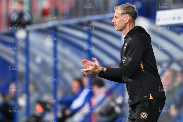 130925 - Tranmere Rovers v Newport County - Sky Bet League 2 - David Hughes, Manager of Newport County, applauds his team during the game