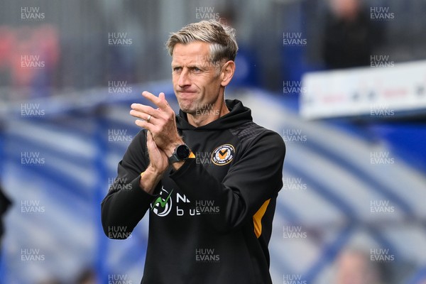 130925 - Tranmere Rovers v Newport County - Sky Bet League 2 - David Hughes, Manager of Newport County, applauds his team during the game
