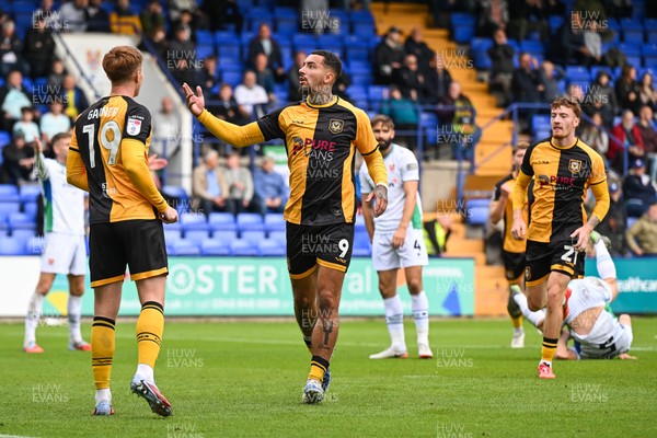 130925 - Tranmere Rovers v Newport County - Sky Bet League 2 - Courtney Baker-Richardson of Newport County celebrates his goal to make it  1-1