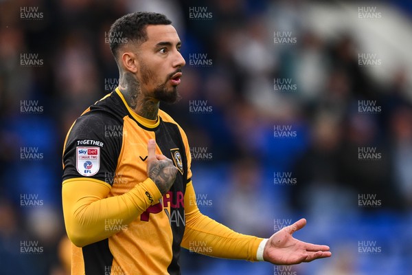 130925 - Tranmere Rovers v Newport County - Sky Bet League 2 - Courtney Baker-Richardson of Newport County reacts to a decision by Referee Alan Young