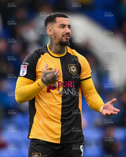 130925 - Tranmere Rovers v Newport County - Sky Bet League 2 - Courtney Baker-Richardson of Newport County reacts to a decision by Referee Alan Young