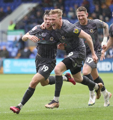 180323 - Tranmere Rovers v Newport County - Sky Bet League 2 - Charlie McNeill of Newport County cele on 2nd team goal in 1st half with Will Evans of Newport County