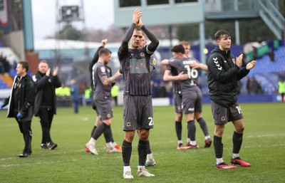 180323 - Tranmere Rovers v Newport County - Sky Bet League 2 - Mickey Demetriou of Newport County leads the team out to applaud the Newport travelling fans