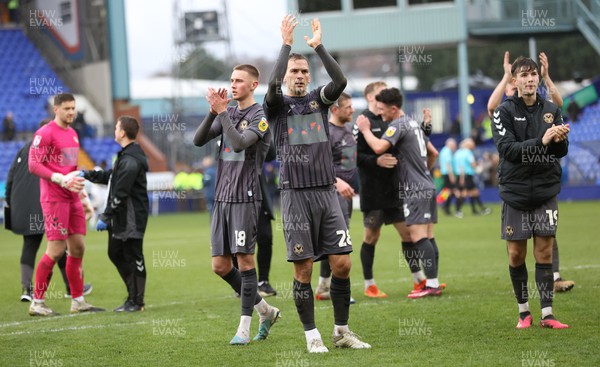 180323 - Tranmere Rovers v Newport County - Sky Bet League 2 - Mickey Demetriou of Newport County leads the team out to applaud the Newport travelling fans
