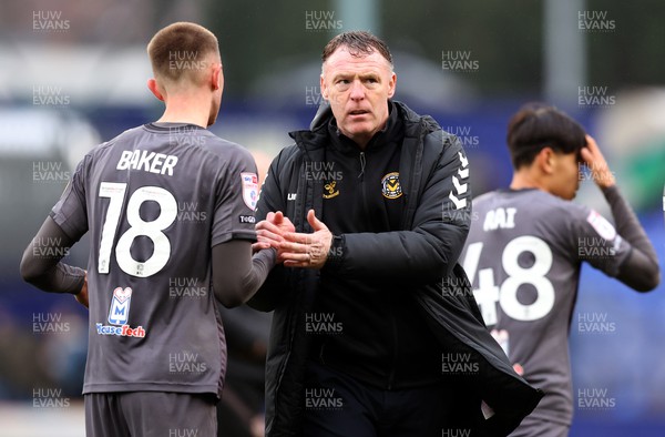 180323 - Tranmere Rovers v Newport County - Sky Bet League 2 - Manager Graham Coughlan of Newport County with Matt Baker of Newport County at the end of the match