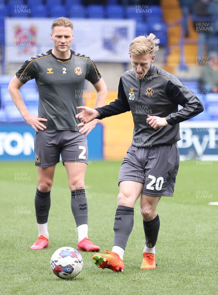 180323 - Tranmere Rovers v Newport County - Sky Bet League 2 - Hayden Lindley of Newport County and Cameron Norman of Newport County warm up