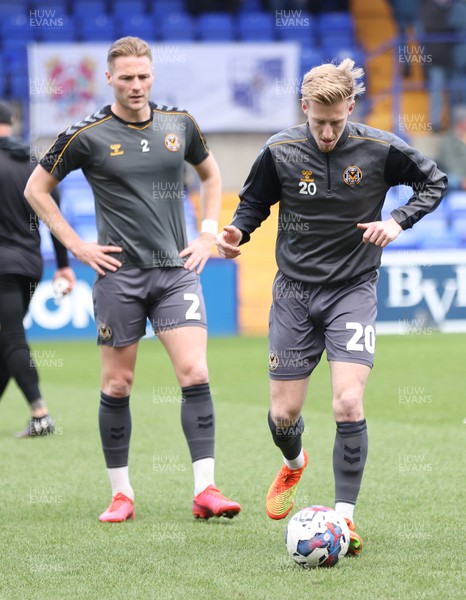 180323 - Tranmere Rovers v Newport County - Sky Bet League 2 - Hayden Lindley of Newport County and Cameron Norman of Newport County warm up