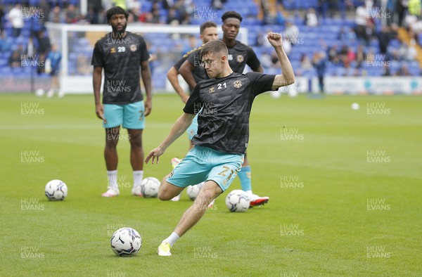 210821 - Tranmere Rovers v Newport County - Sky Bet League 2 - Lewis Collins of Newport County warms up before the match