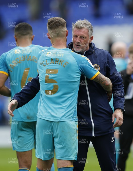 210821 - Tranmere Rovers v Newport County - Sky Bet League 2 - Caretaker manager Wayne Hatswell celebrates with James Clarke of Newport County at the end of the match