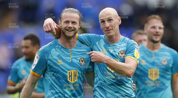 210821 - Tranmere Rovers v Newport County - Sky Bet League 2 - Alex Fisher of Newport County and Kevin Ellison of Newport County celebrate at the end of the match