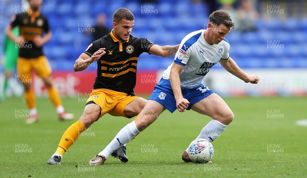 220918 - Tranmere Rovers v Newport County - Sky Bet League 2 - Tyler Hornby-Forbes of Newport County and Connor Jennings of Tranmere Rovers