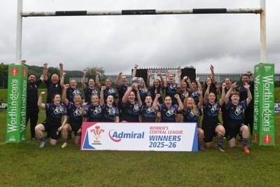 200526 - Treorchy RFC - WRU National League Central Trophy Presentation - Treorchy players celebrate after winning the National League Central