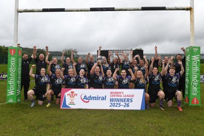 200526 - Treorchy RFC - WRU National League Central Trophy Presentation - Treorchy players celebrate after winning the National League Central